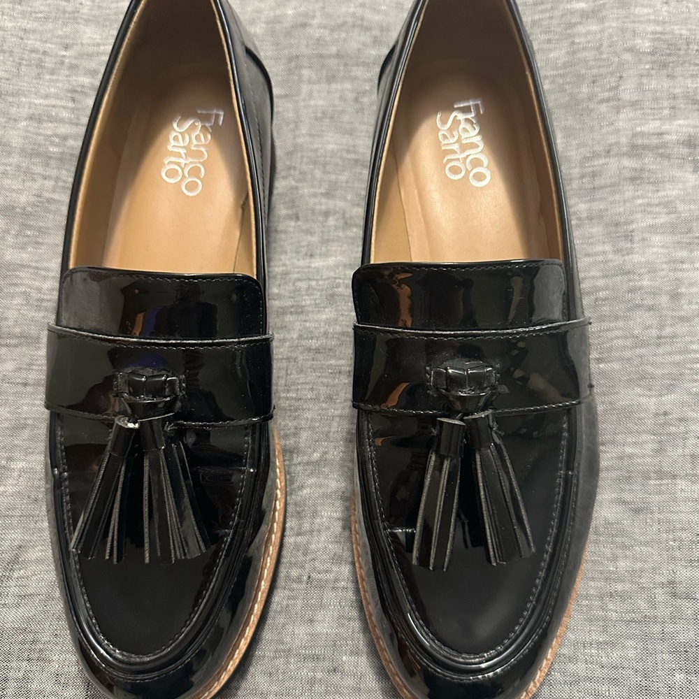 Franco Sarto Glossy Black Tassel Loafers